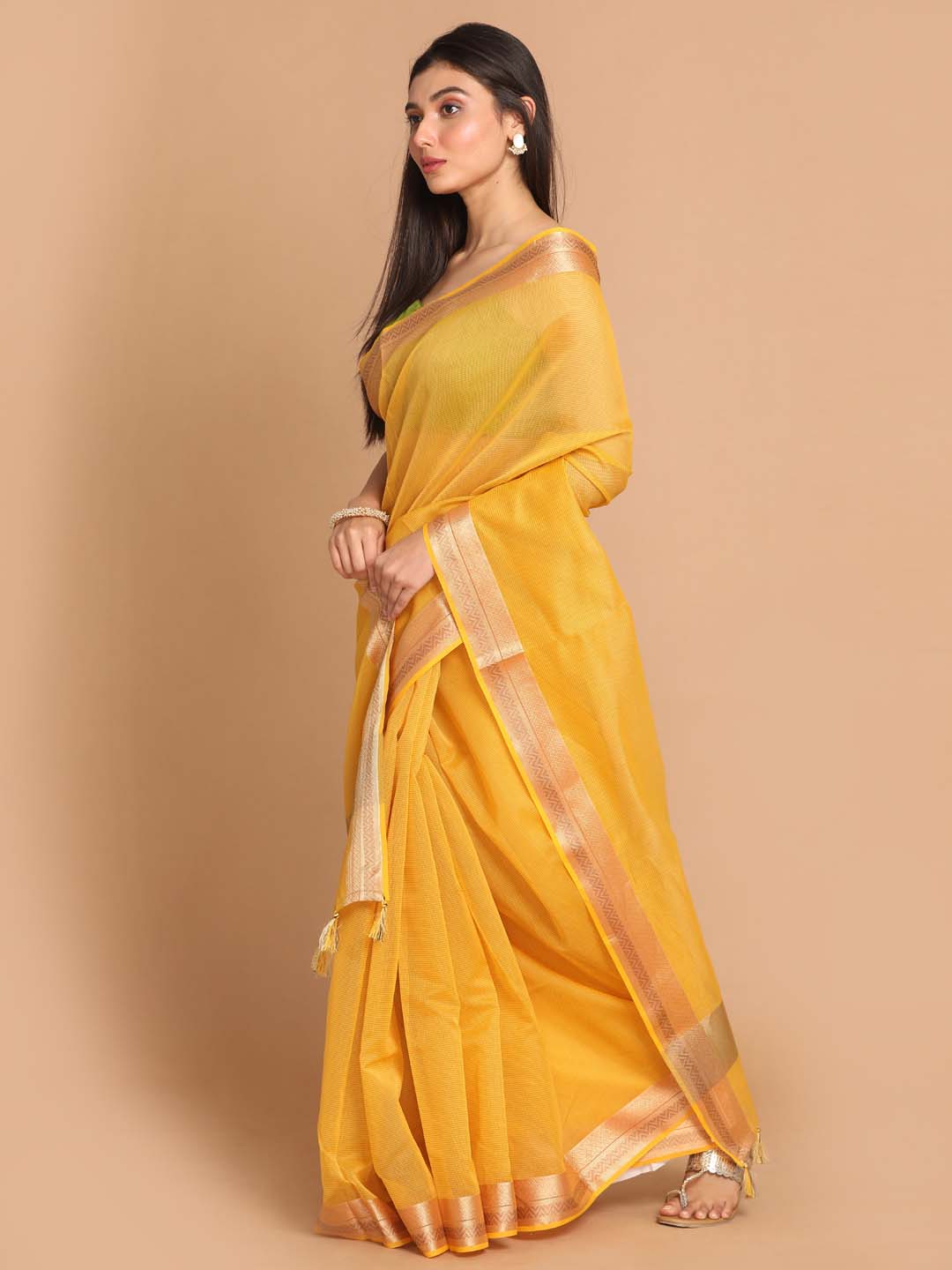 Indethnic Banarasi Yellow Woven Design Daily Wear Saree - View 2