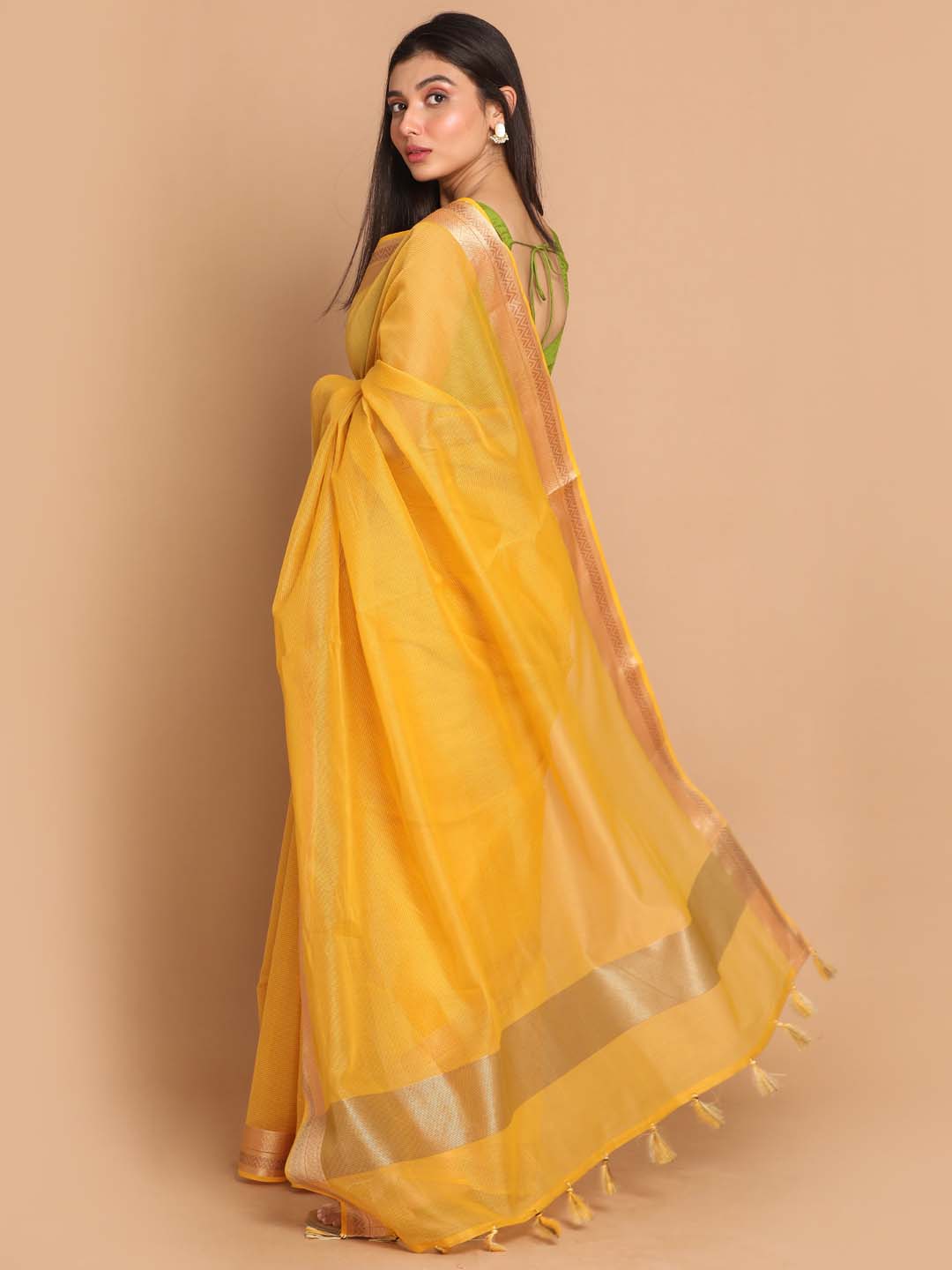 Indethnic Banarasi Yellow Woven Design Daily Wear Saree - View 3