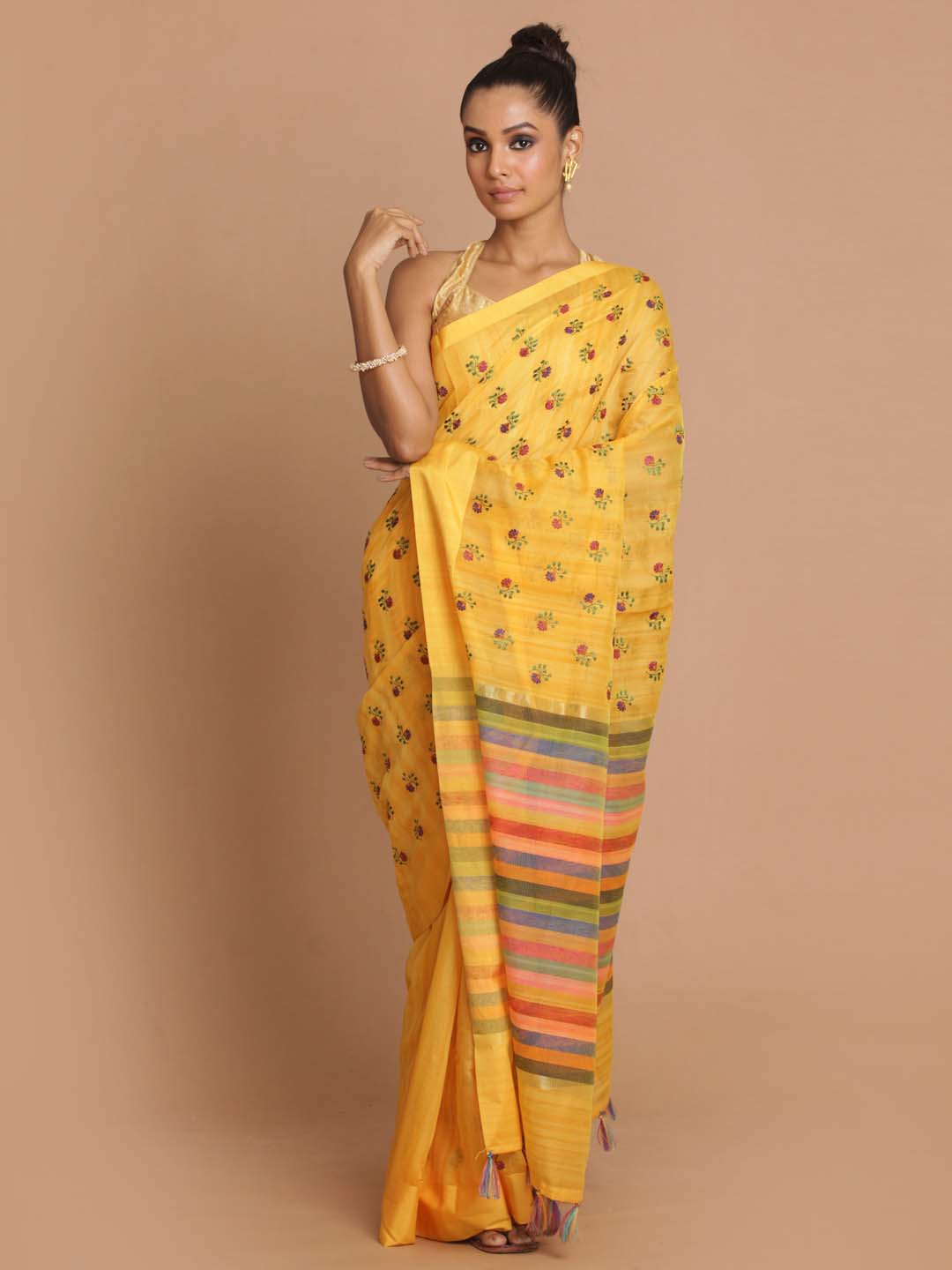 Indethnic Banarasi Yellow Embroidered Daily Wear Saree - View 1