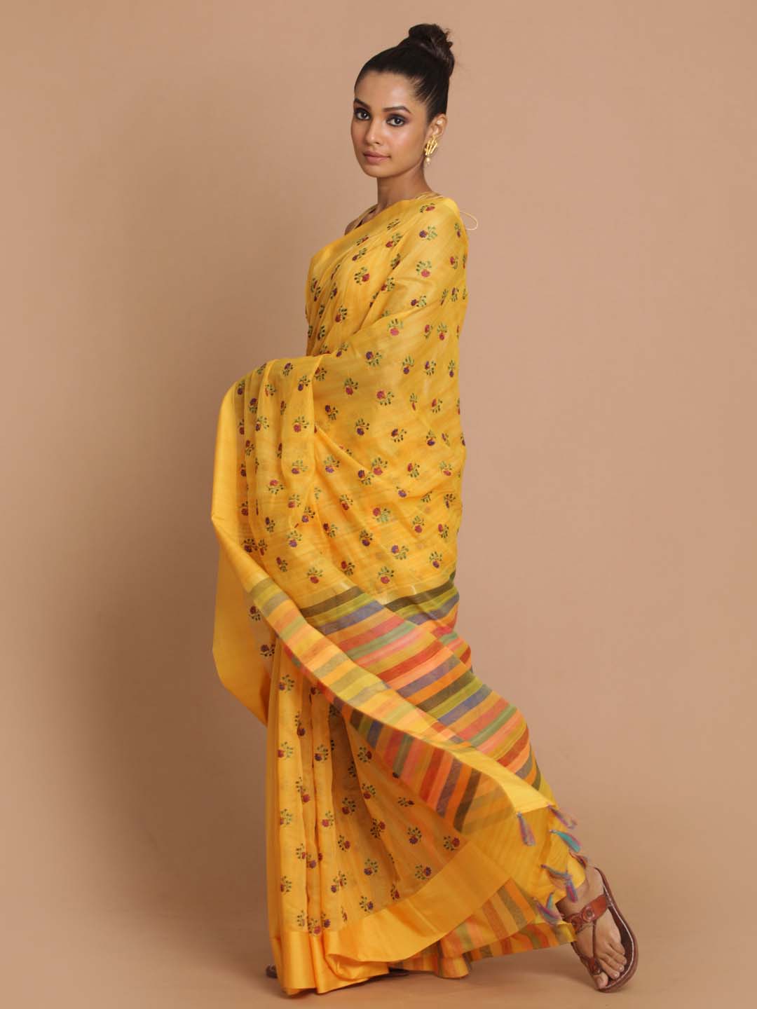 Indethnic Banarasi Yellow Embroidered Daily Wear Saree - View 2