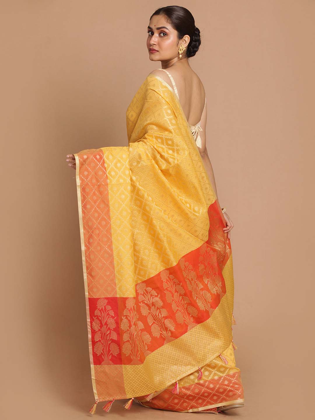 Indethnic Banarasi Yellow Woven Design Party Wear Saree - View 3