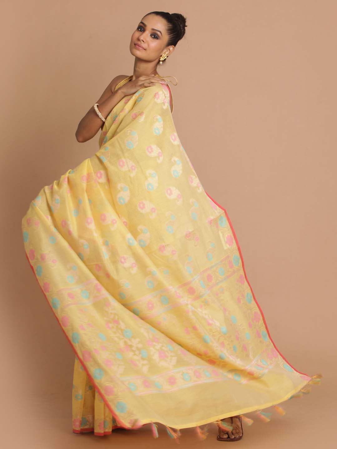 Indethnic Banarasi Yellow Woven Design Party Wear Saree - View 2