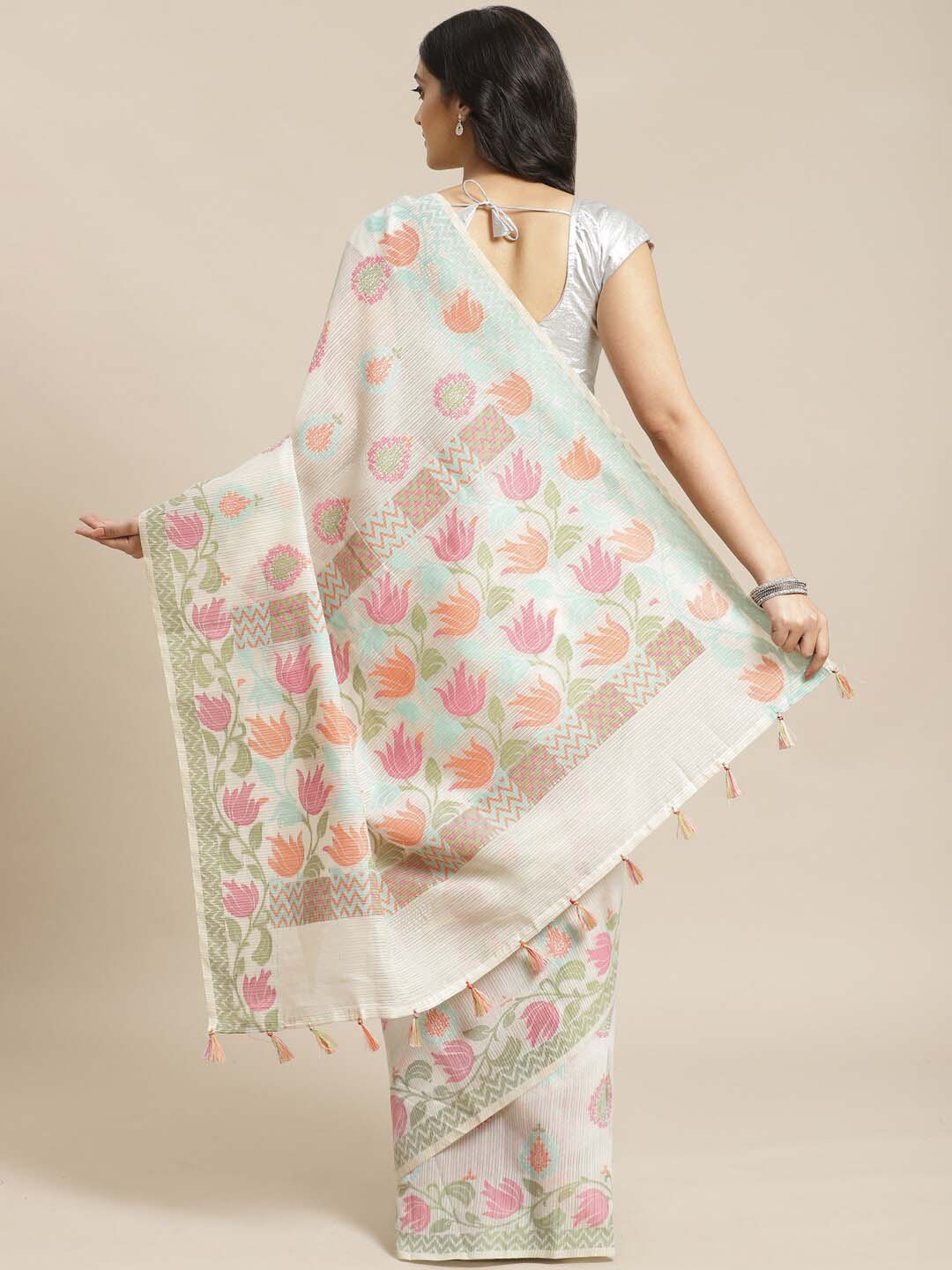 Indethnic Banarasi White Woven Design Party Wear Saree - View 2