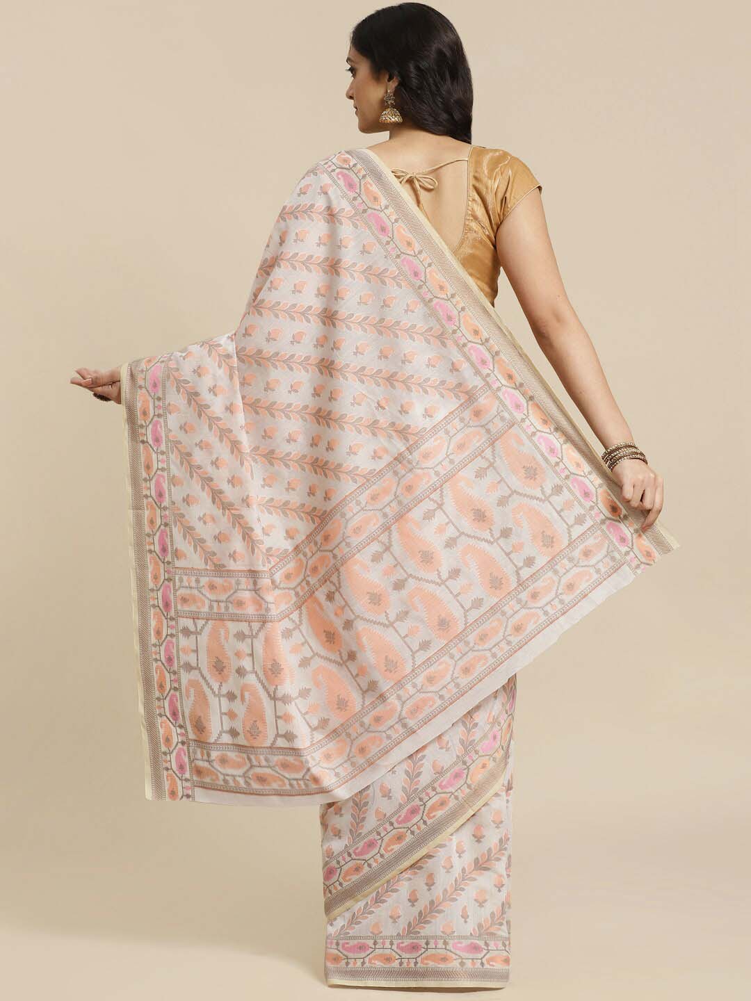 Indethnic Banarasi White Woven Design Work Wear Saree - View 3