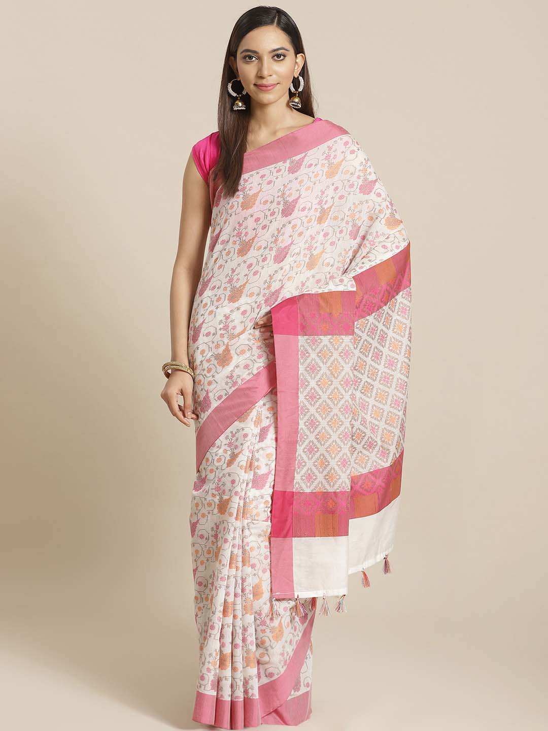 Indethnic Banarasi White Woven Design Work Wear Saree - View 1