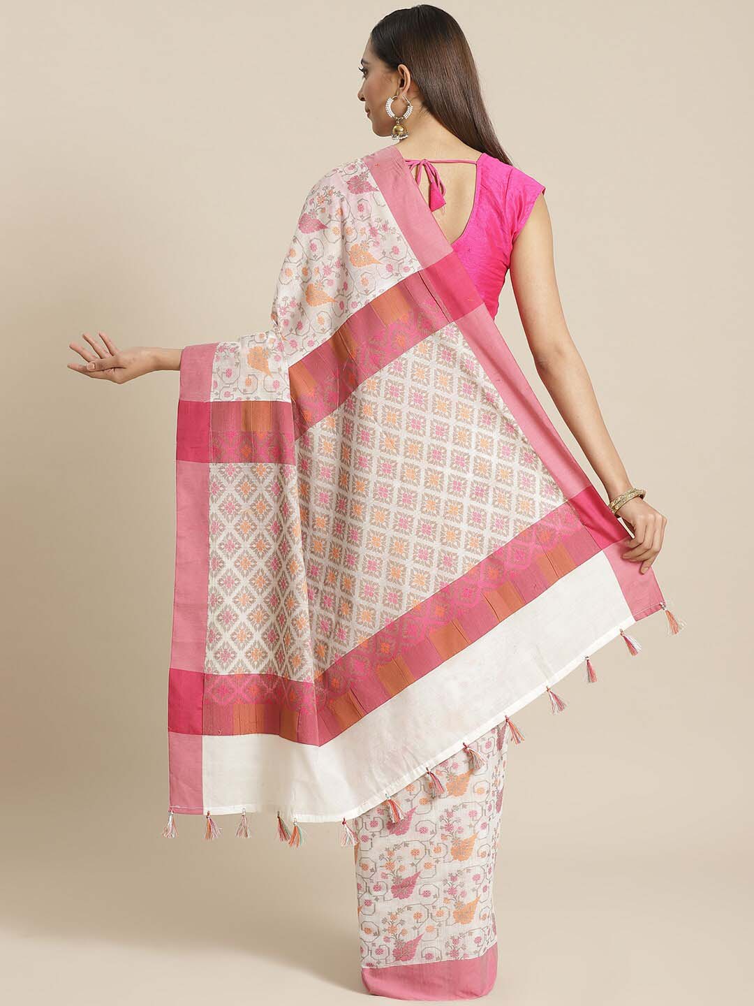 Indethnic Banarasi White Woven Design Work Wear Saree - View 2