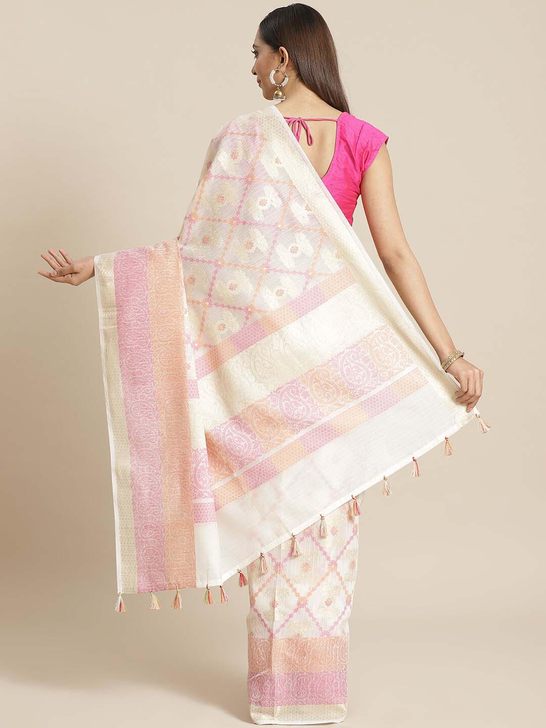 Indethnic Banarasi White Woven Design Work Wear Saree - View 2