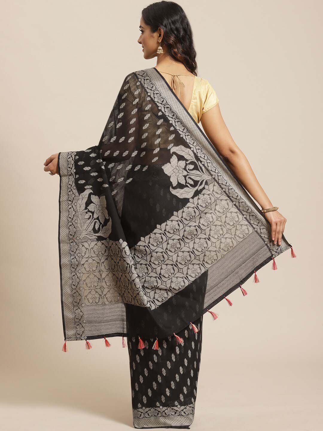 Indethnic Banarasi Black Woven Design Work Wear Saree - View 2