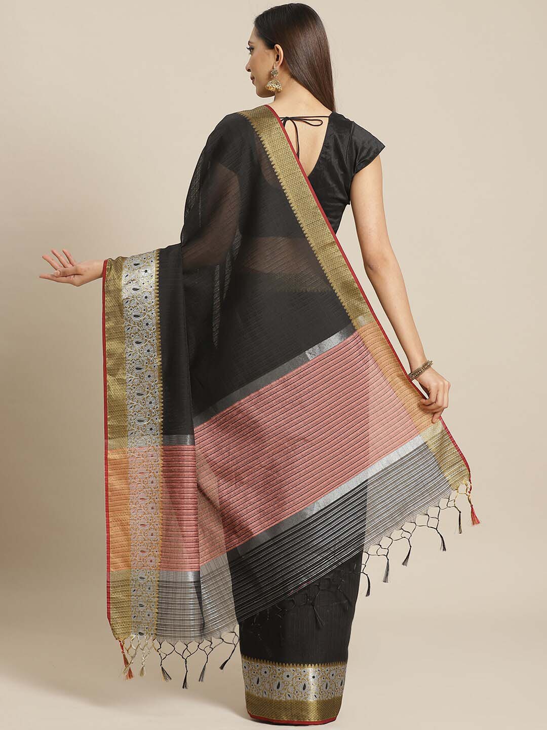 Indethnic Banarasi Black Woven Design Work Wear Saree - View 3