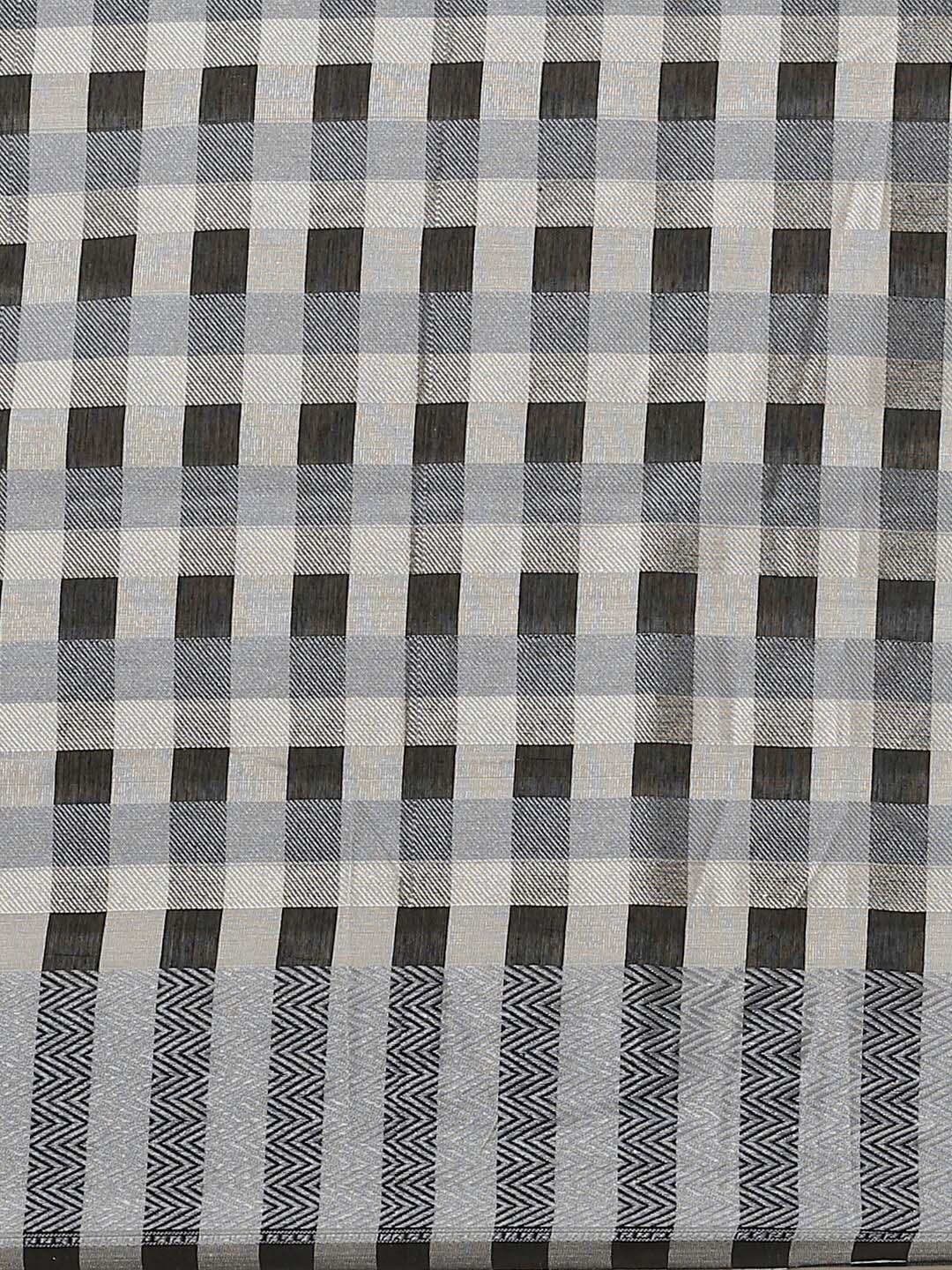 Indethnic Banarasi Black Checked Work Wear Saree - Saree Detail View