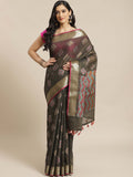 Indethnic Banarasi Black Woven Design Work Wear Saree - View 1
