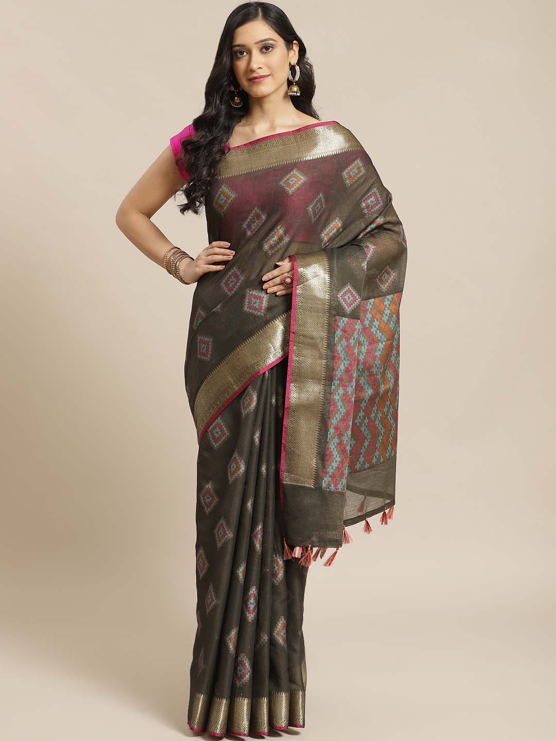 Indethnic Banarasi Black Woven Design Work Wear Saree - View 1