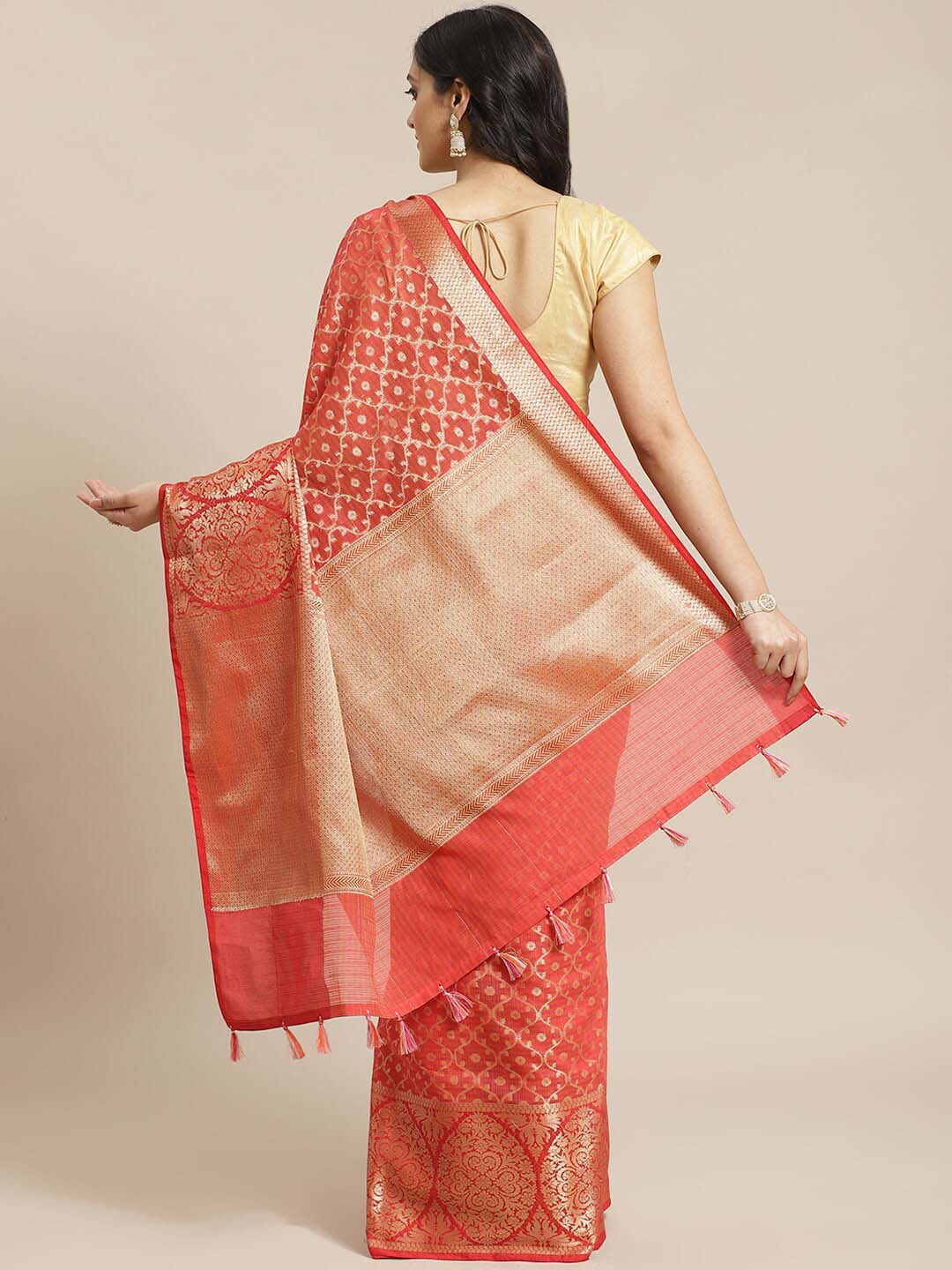Indethnic Banarasi Red Woven Design Festive Wear Saree - View 1