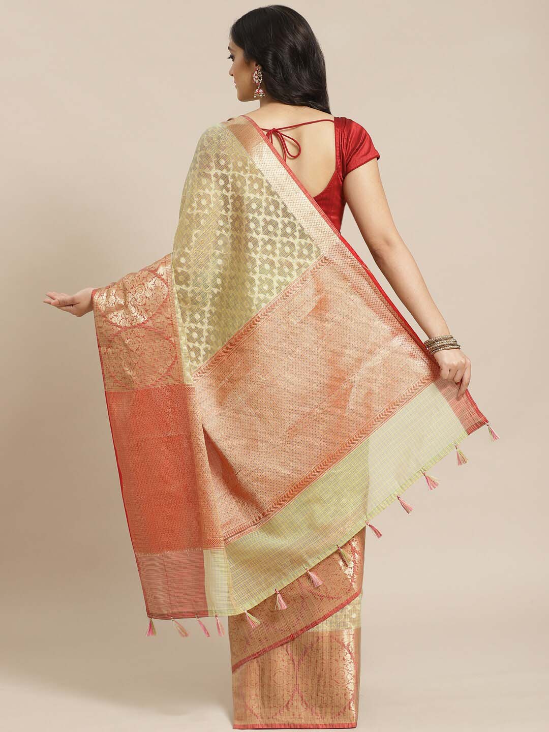 Indethnic Banarasi Beige Woven Design Festive Wear Saree - View 2