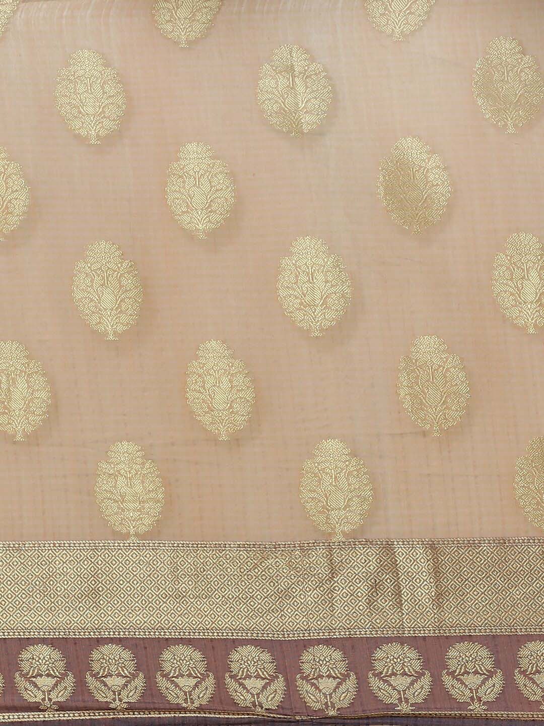 Indethnic Banarasi Beige Woven Design Work Wear Saree - View 3