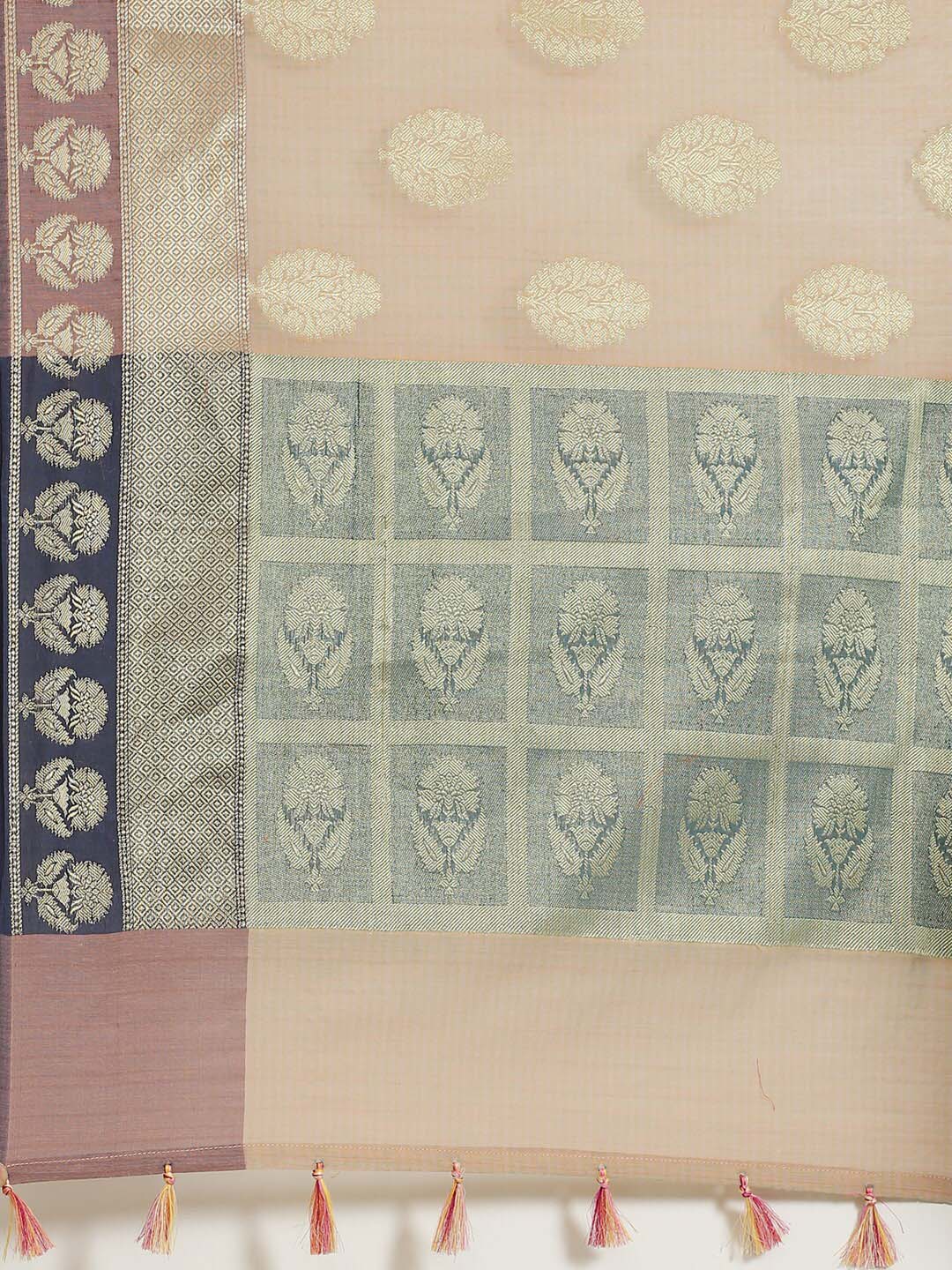 Indethnic Banarasi Beige Woven Design Work Wear Saree - Saree Detail View