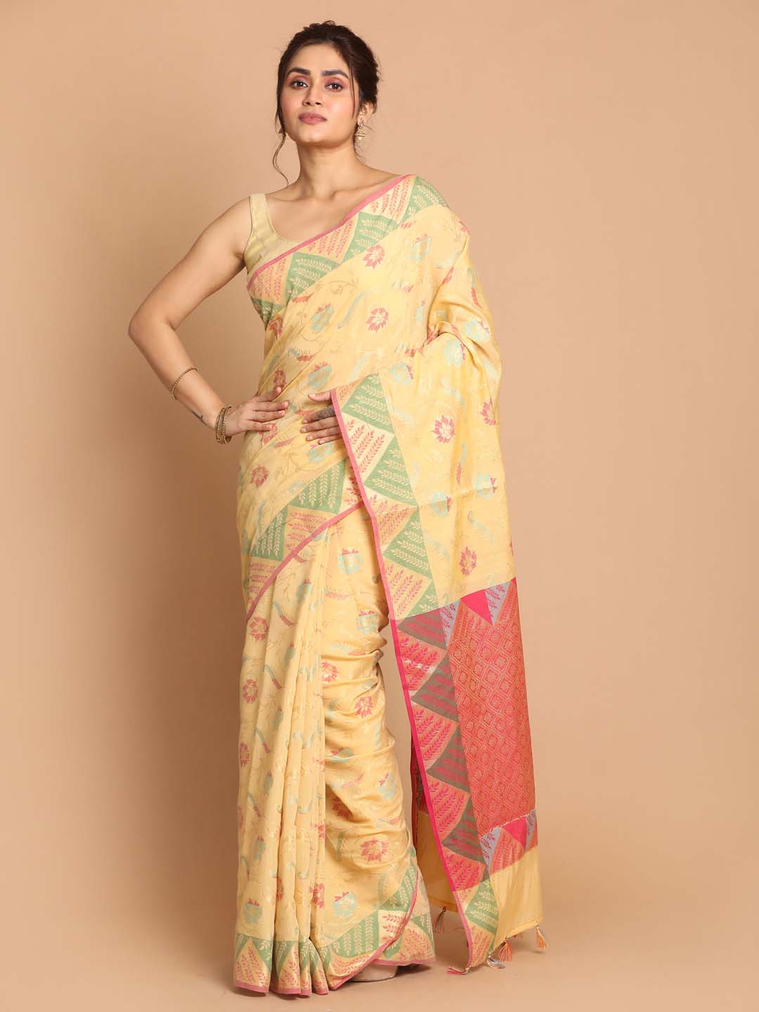 Indethnic Banarasi Beige Woven Design Festive Wear Saree - View 1