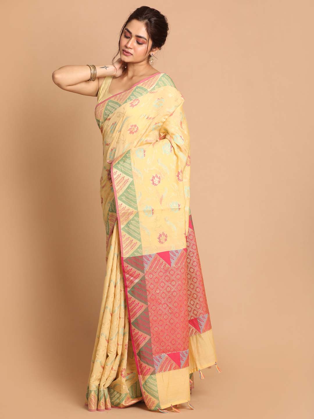 Indethnic Banarasi Beige Woven Design Festive Wear Saree - View 2