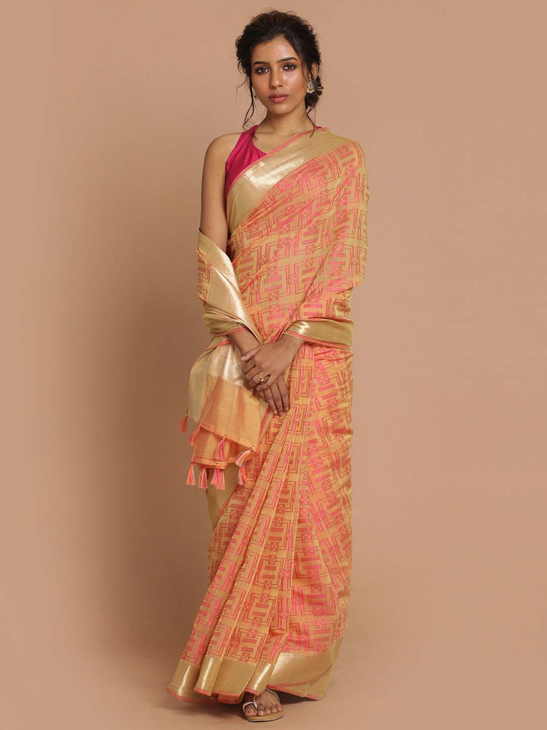 Indethnic Banarasi Beige Woven Design Festive Wear Saree - View 1