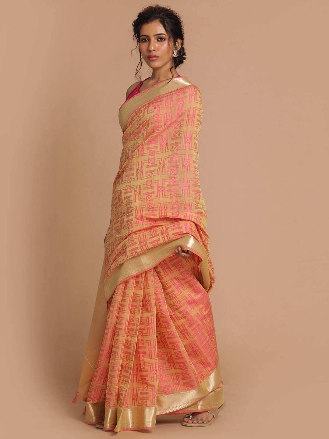 Indethnic Banarasi Beige Woven Design Festive Wear Saree - View 2