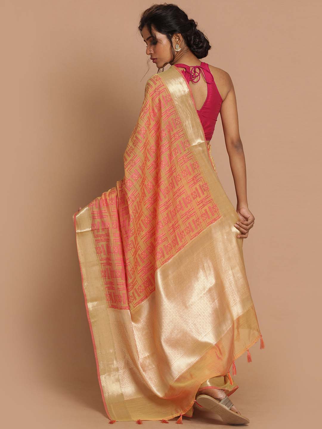 Indethnic Banarasi Beige Woven Design Festive Wear Saree - View 3