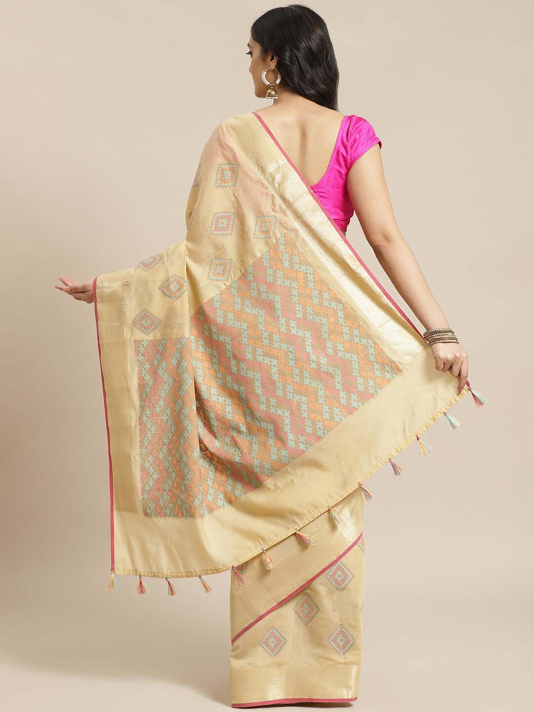 Indethnic Banarasi Beige Woven Design Work Wear Saree - View 2