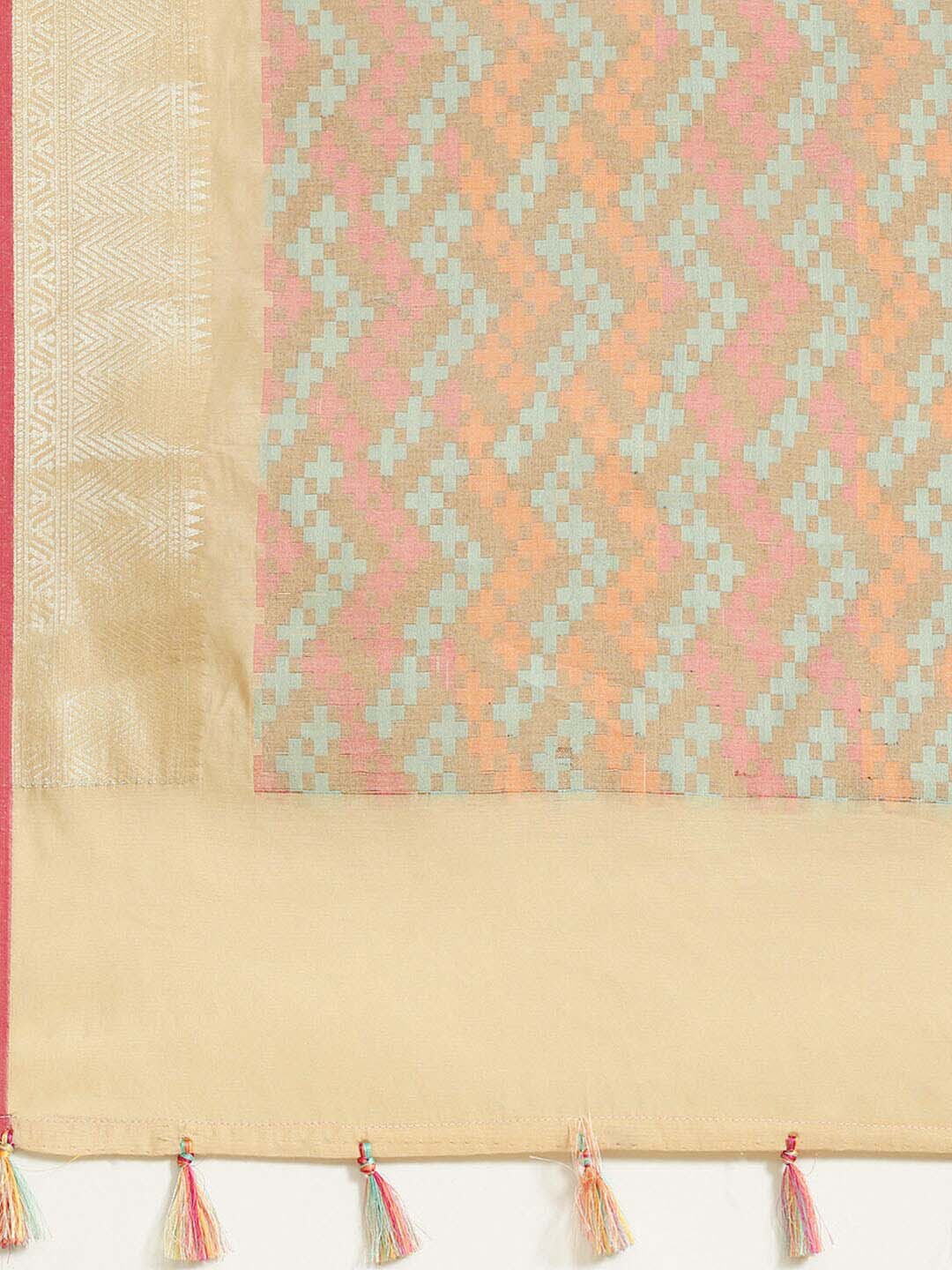 Indethnic Banarasi Beige Woven Design Work Wear Saree - Saree Detail View