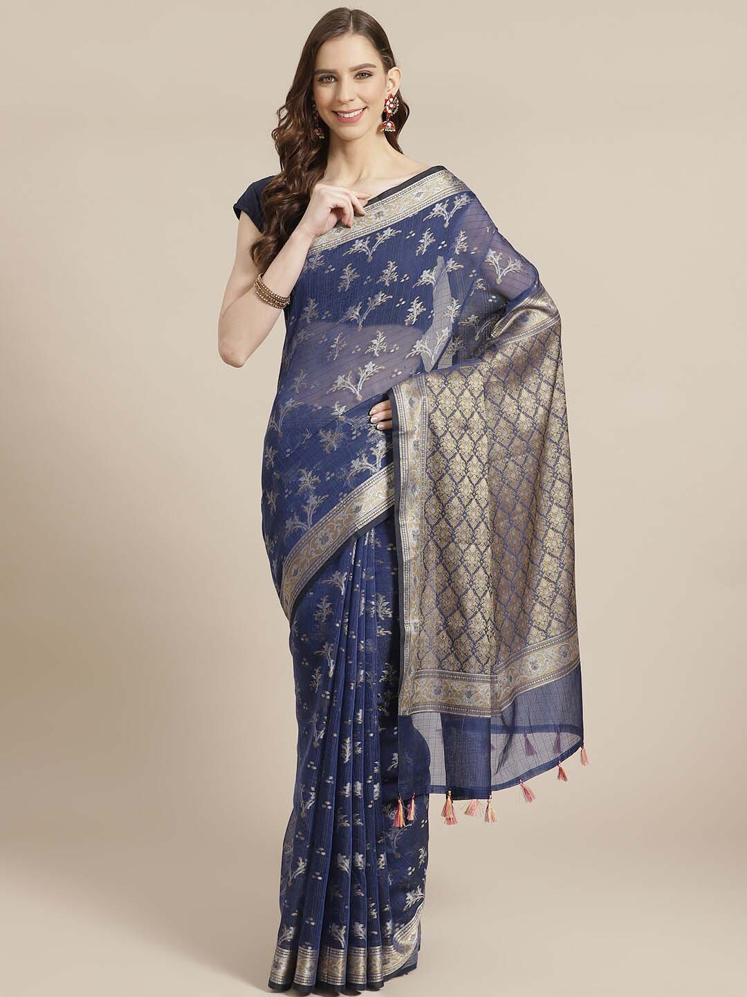 Indethnic Banarasi Blue Woven Design Traditional Wear Saree - View 1