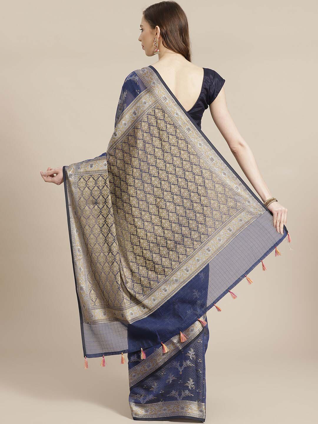 Indethnic Banarasi Blue Woven Design Traditional Wear Saree - View 3