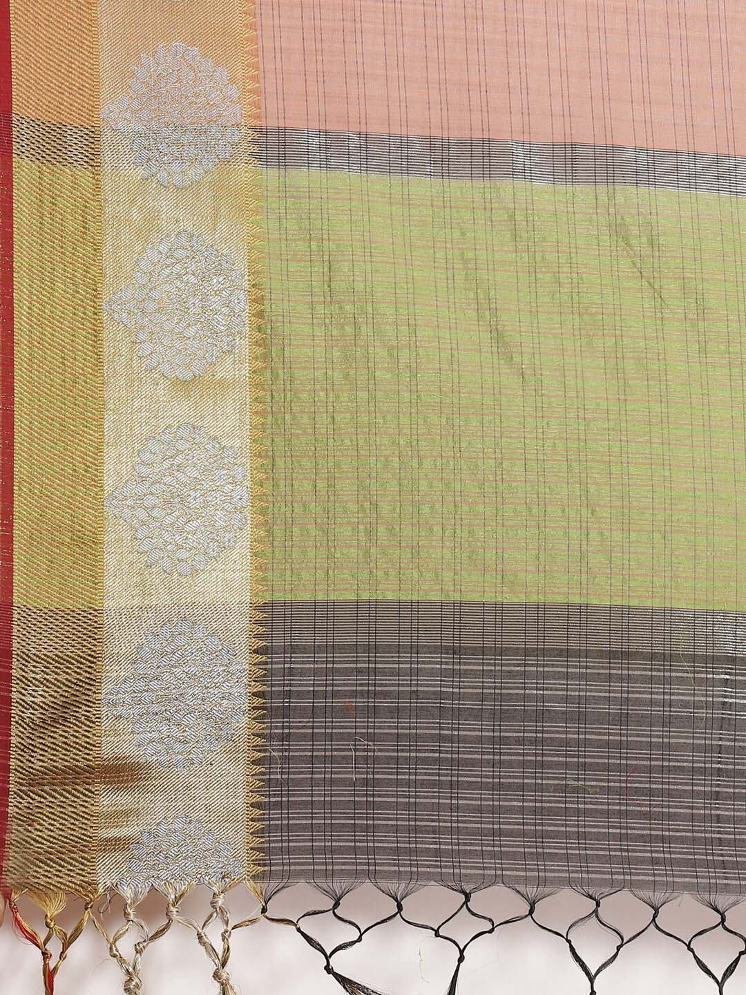 Indethnic Banarasi Brown Checked Work Wear Saree - Saree Detail View