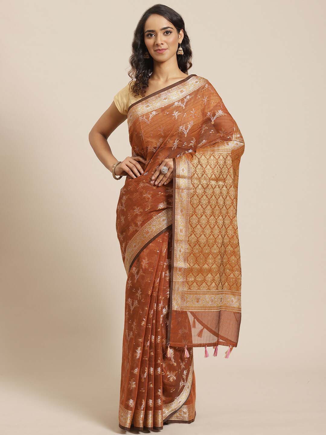 Indethnic Banarasi Brown Woven Design Traditional Wear Saree - View 1