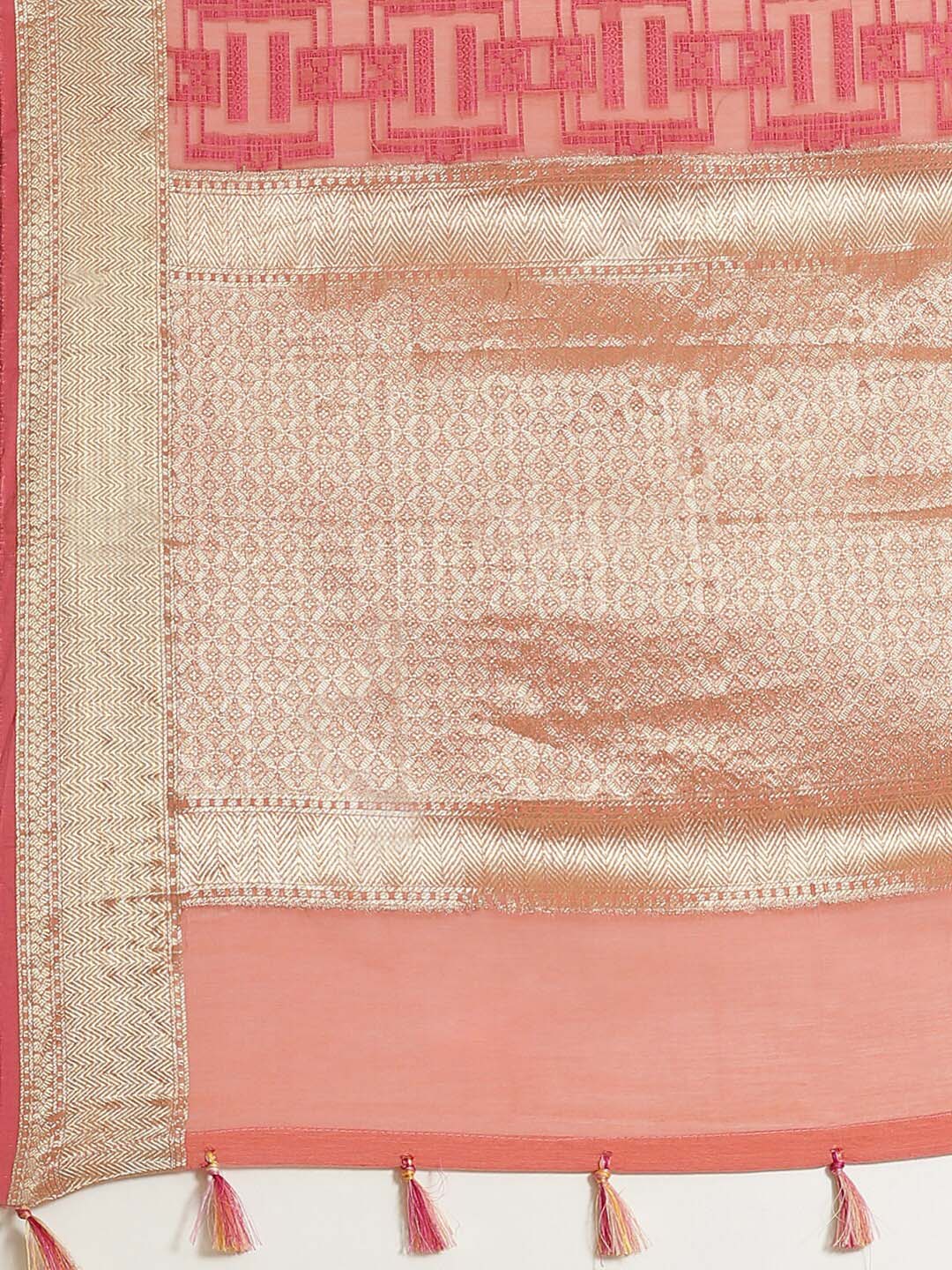 Indethnic Banarasi Coral Woven Design Festive Wear Saree - Saree Detail View