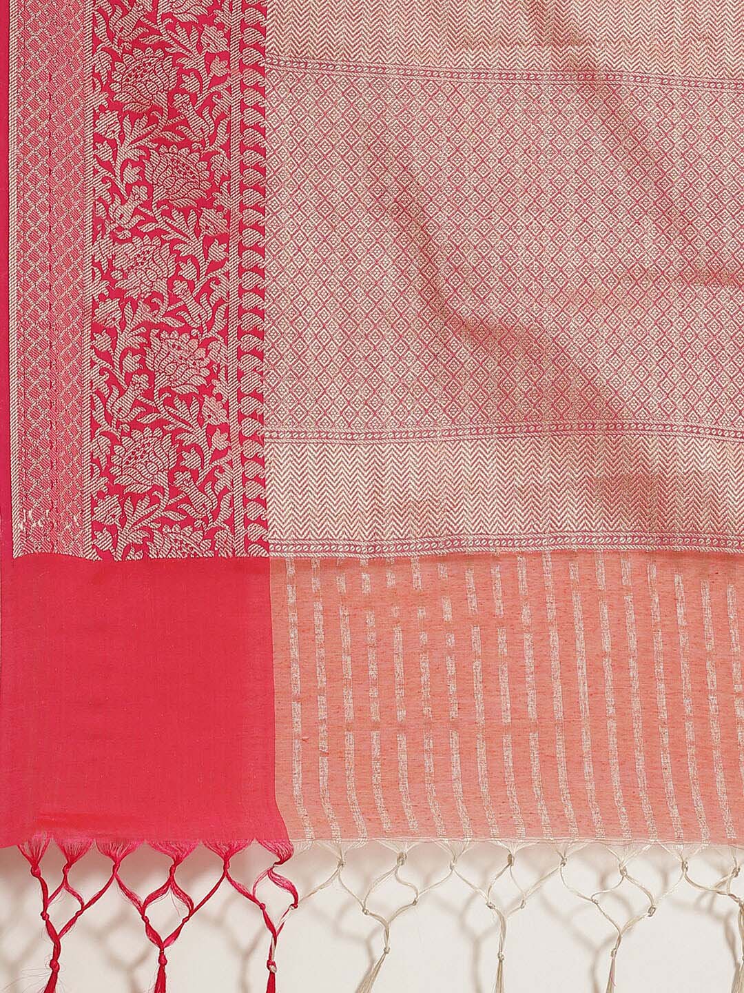 Indethnic Banarasi Coral Woven Design Work Wear Saree - Saree Detail View