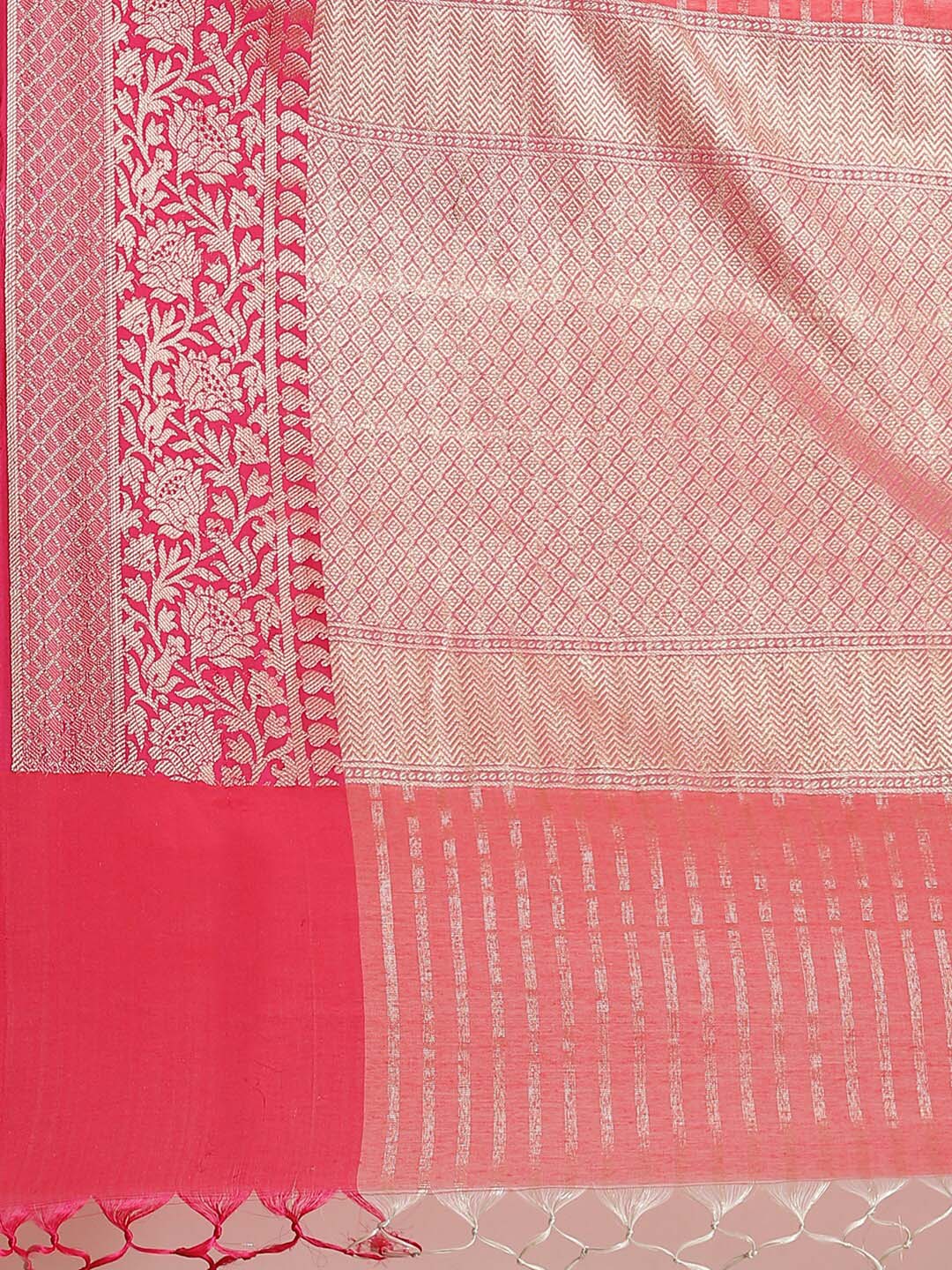 Indethnic Banarasi Coral Woven Design Work Wear Saree - Saree Detail View