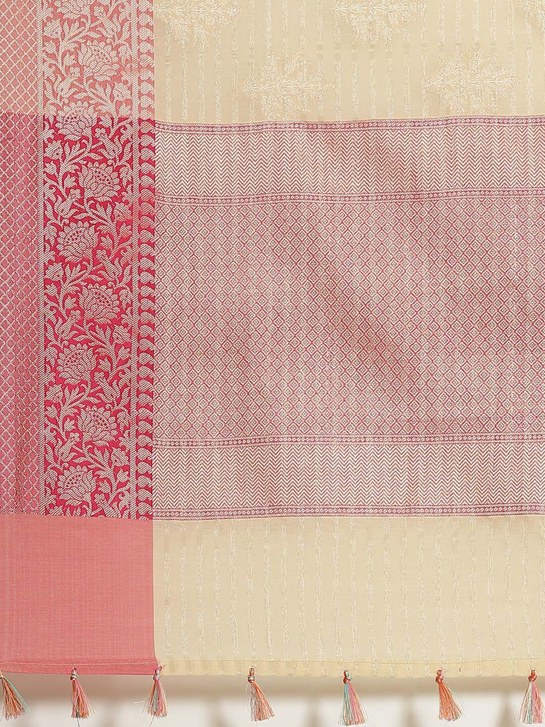 Indethnic Banarasi Cream Woven Design Work Wear Saree - Saree Detail View