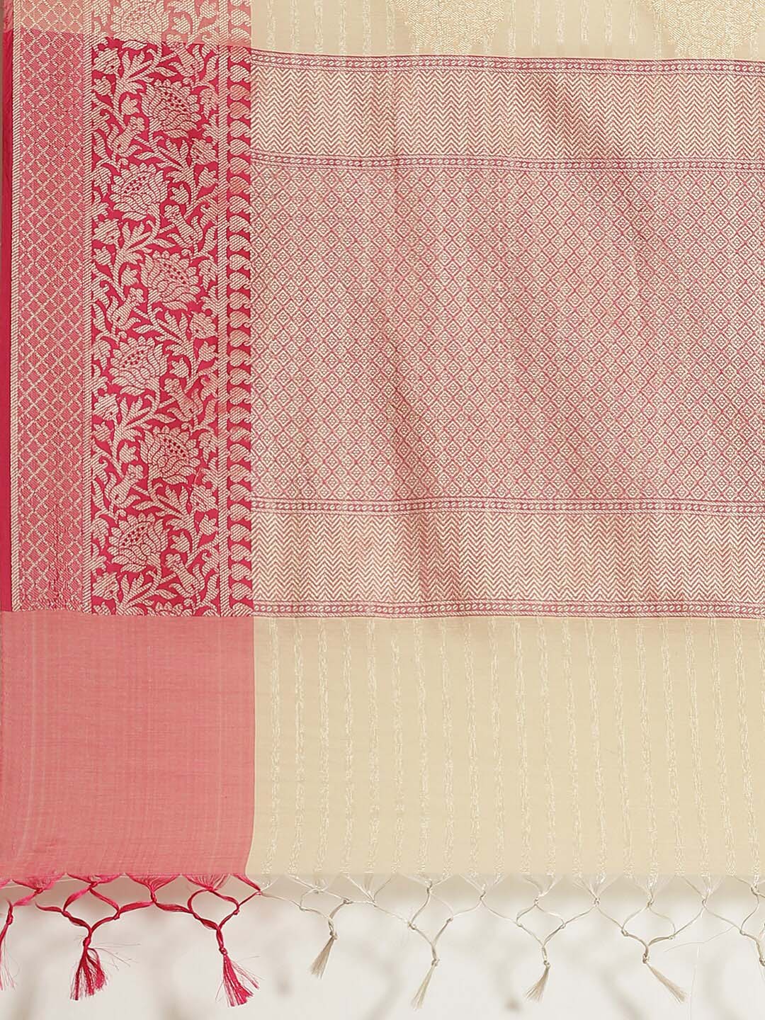 Indethnic Banarasi Cream Woven Design Work Wear Saree - Saree Detail View