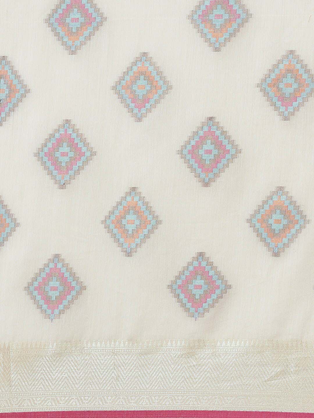 Indethnic Banarasi Cream Woven Design Work Wear Saree - View 3