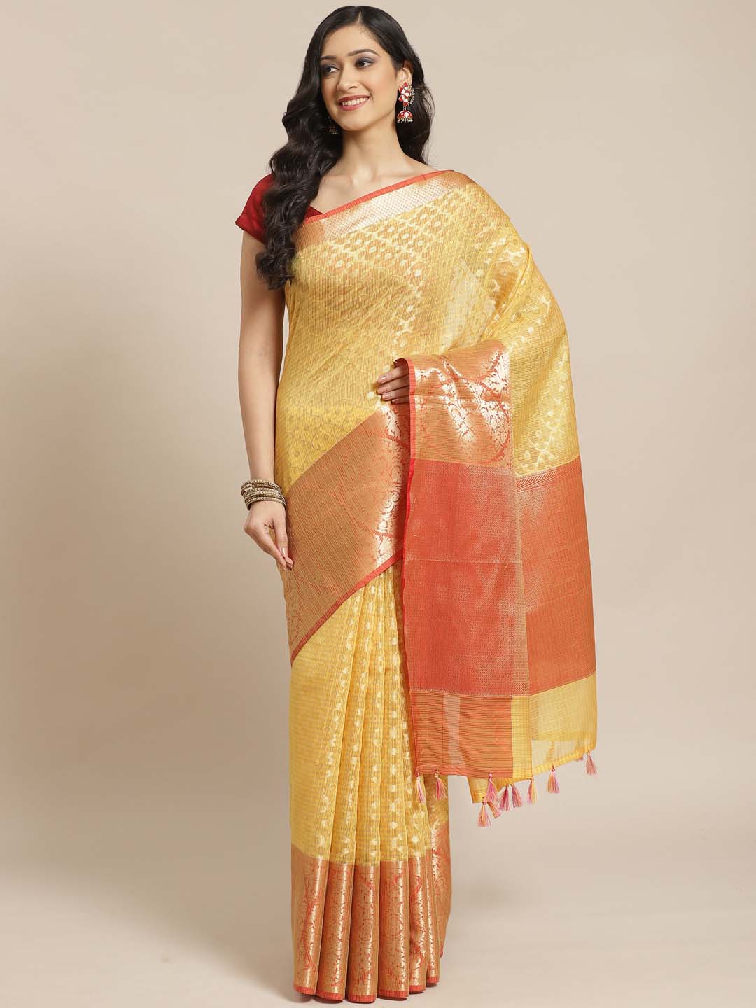 Indethnic Banarasi Gold Woven Design Festive Wear Saree - View 1