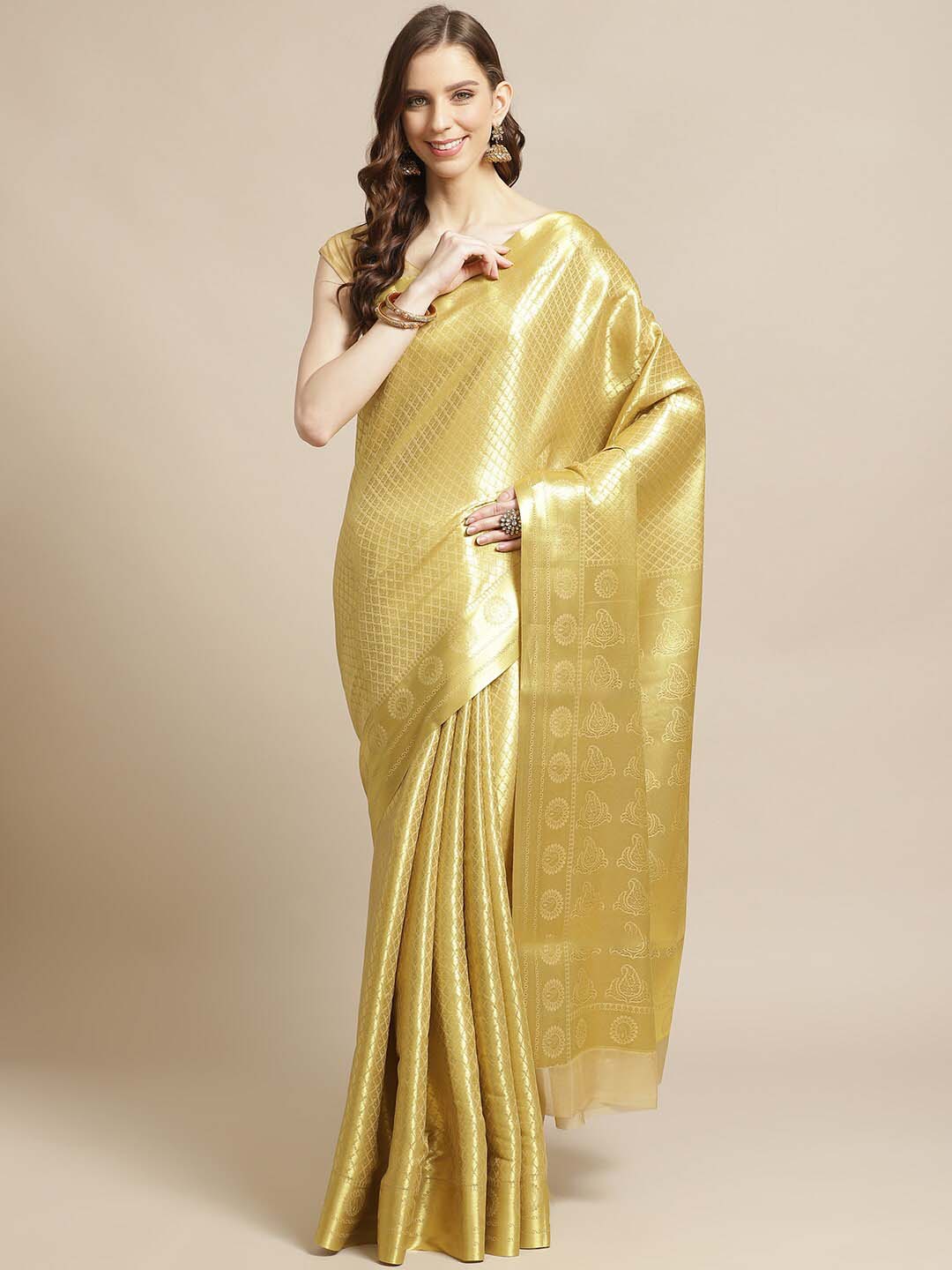 Indethnic Banarasi Gold Woven Design Festive Wear Saree - View 1