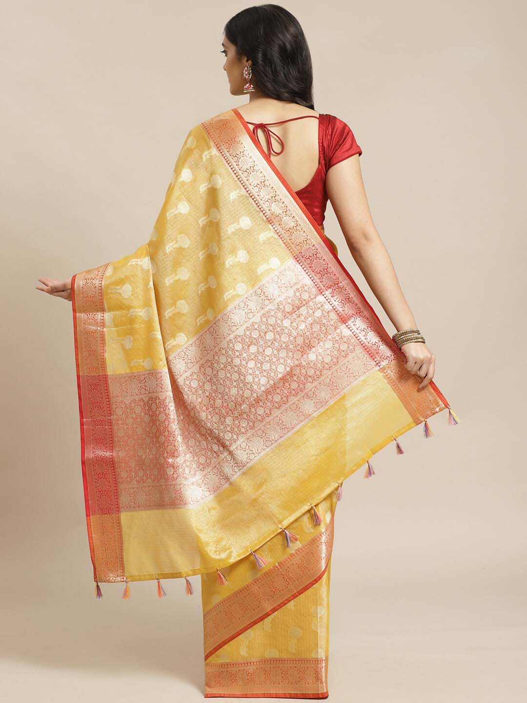 Indethnic Banarasi Gold Woven Design Festive Wear Saree - View 3