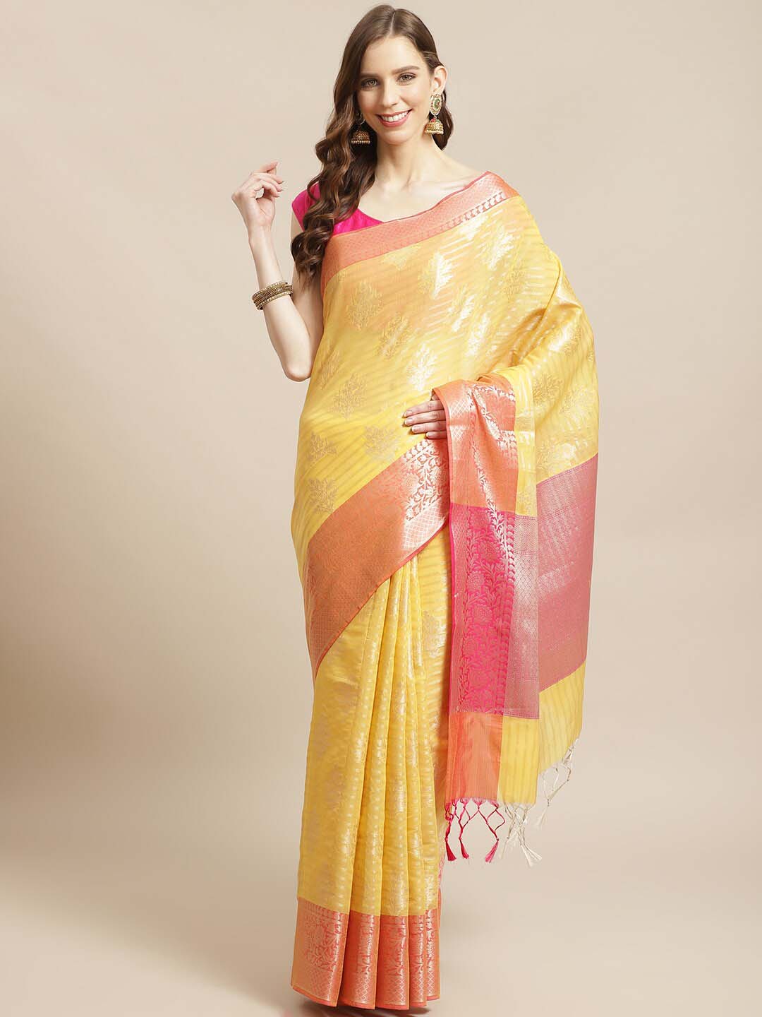 Indethnic Banarasi Gold Woven Design Work Wear Saree - View 1