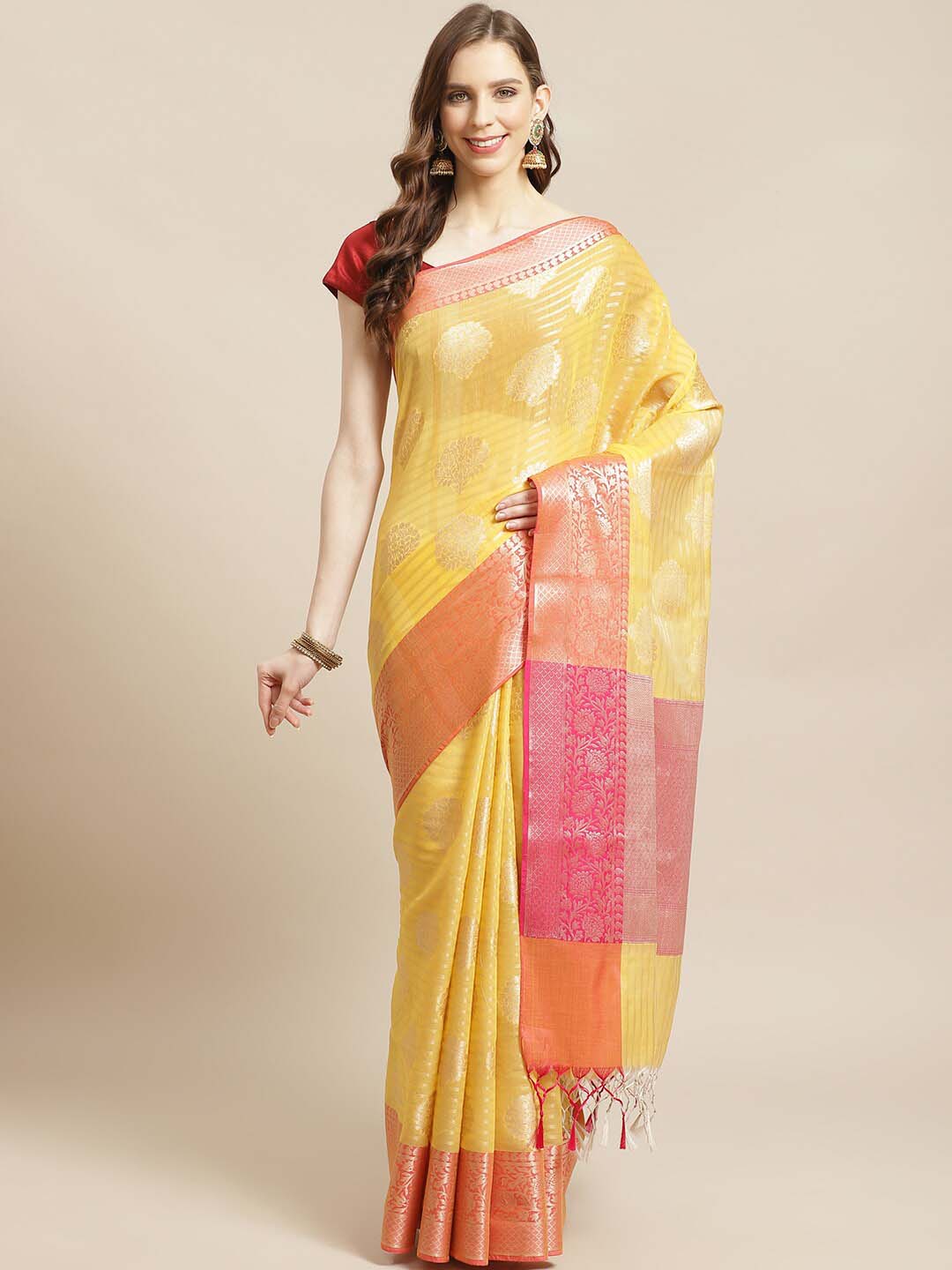 Indethnic Banarasi Gold Woven Design Work Wear Saree - View 1