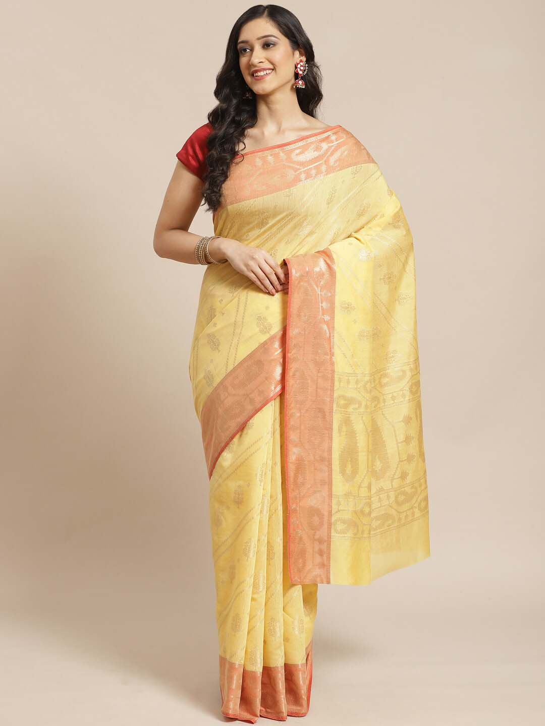 Indethnic Banarasi Gold Woven Design Daily Wear Saree - View 1