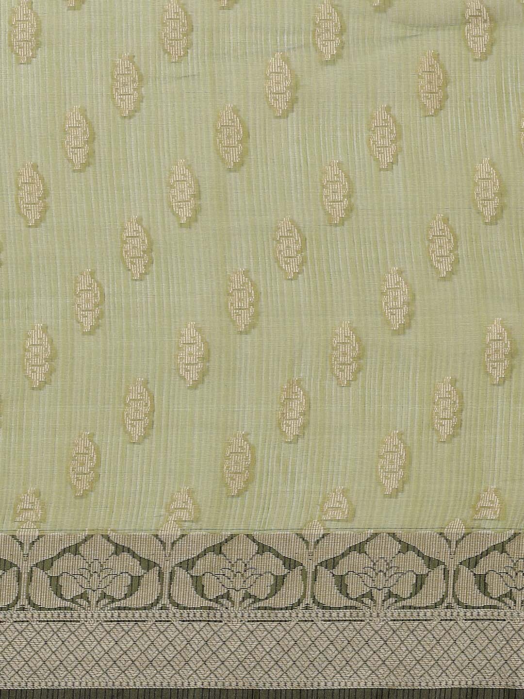 Indethnic Banarasi Green Woven Design Work Wear Saree - View 3