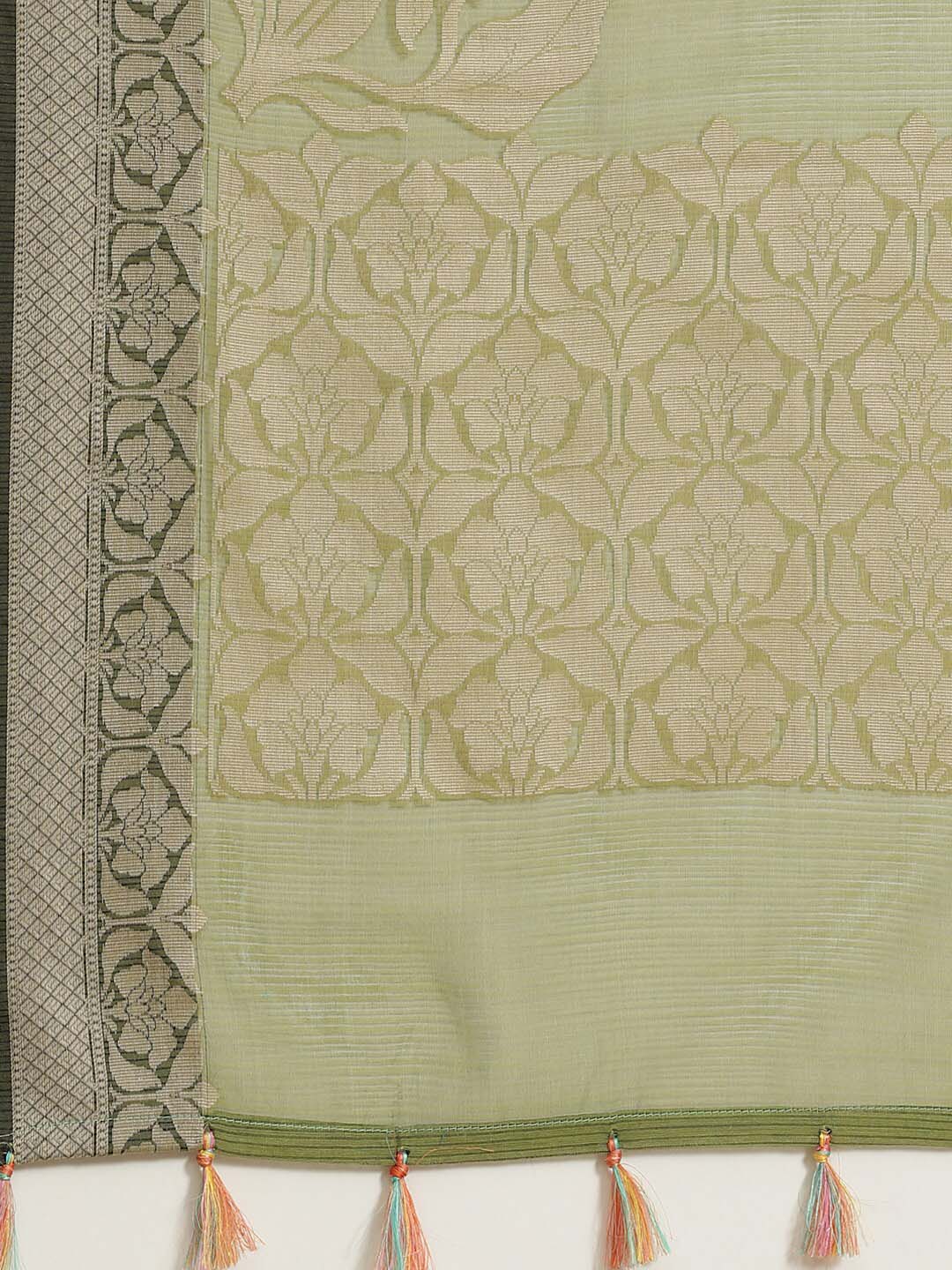 Indethnic Banarasi Green Woven Design Work Wear Saree - Saree Detail View