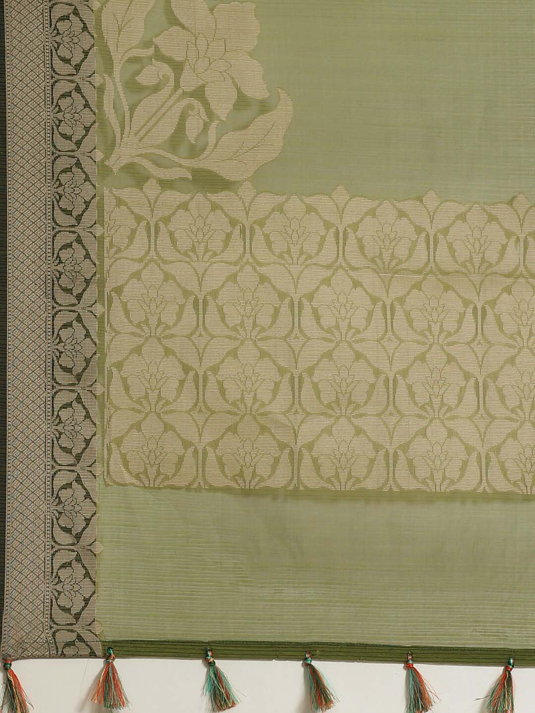 Indethnic Banarasi Green Woven Design Work Wear Saree - Saree Detail View