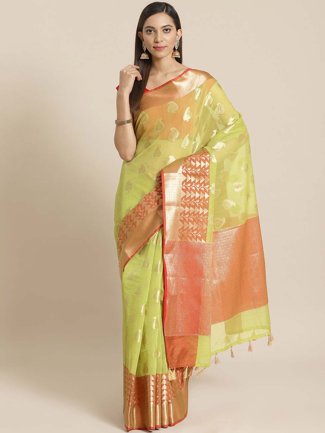 Indethnic Banarasi Green Woven Design Daily Wear Saree - View 1