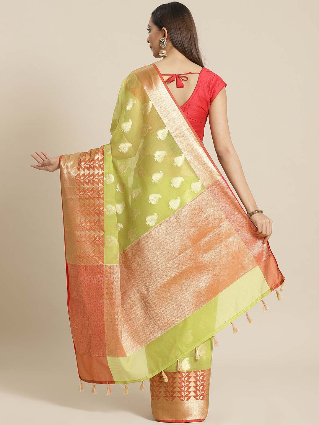 Indethnic Banarasi Green Woven Design Daily Wear Saree - View 2