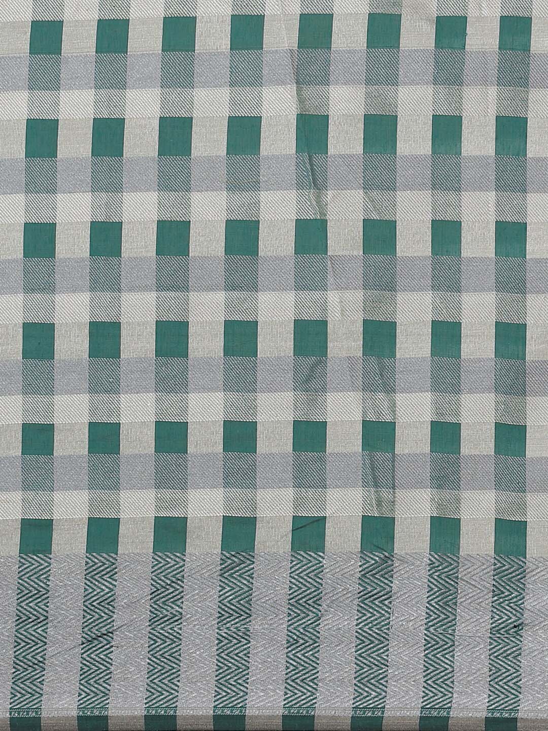 Indethnic Banarasi Green Checked Work Wear Saree - Saree Detail View