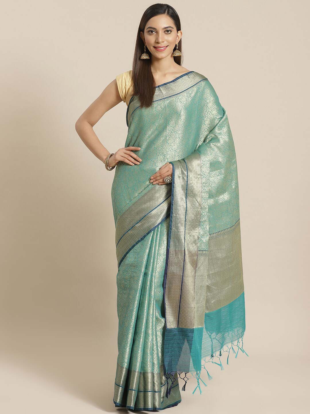 Indethnic Banarasi Green Woven Design Traditional Wear Saree - View 1